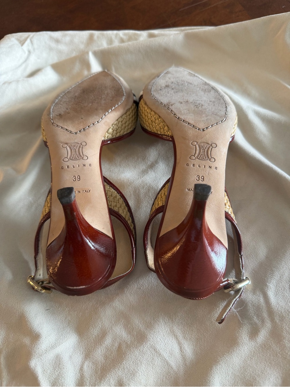 Celine Pointed Straw Slingback Heels in Brown, Natural & Black - Picture 4 of 4